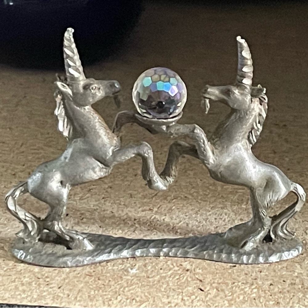 Pewter Spoontiques Unicorn Figurine with Crystal Ball